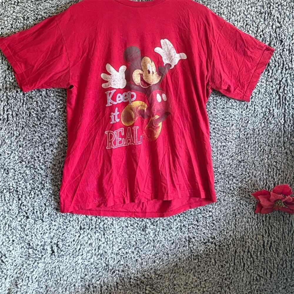 Vintage 90s Disney Mickey Mouse "Keep It Real" Graphic T-Shirt L Red